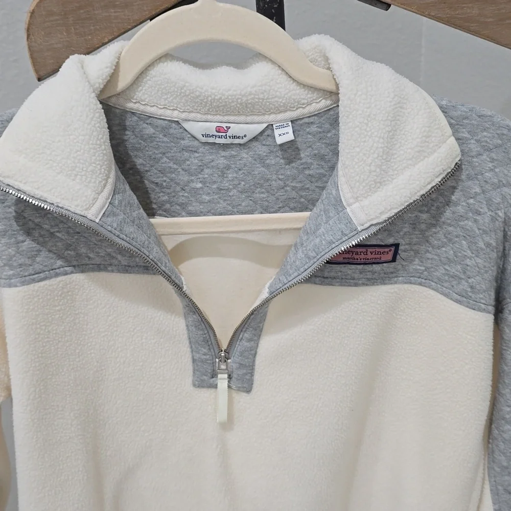 Vineyard Vines Women's Cream Grey Quilted Fleece Pullover Half Zip Womens XXS - Picture 3 of 14